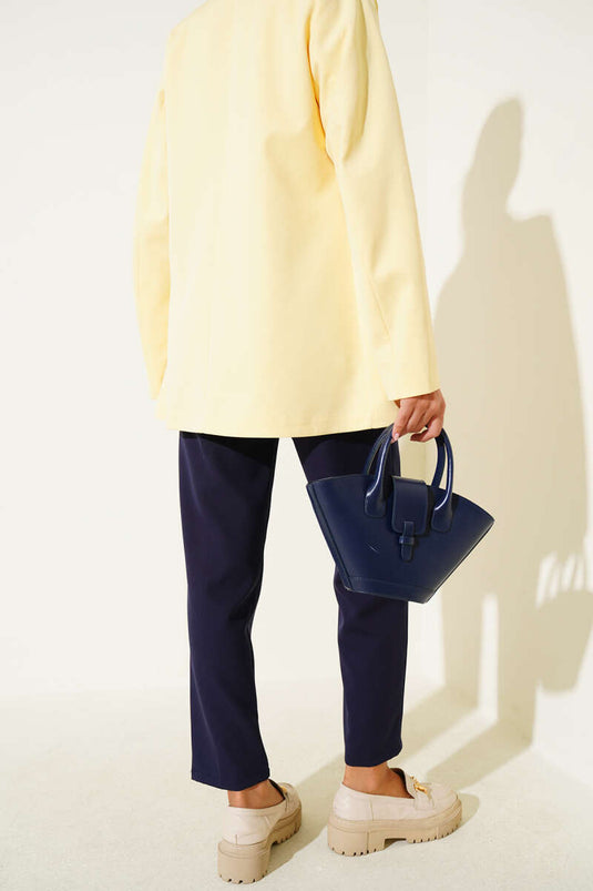 Dar Paça Bel Lastikli Çımalı Pantolon Lacivert