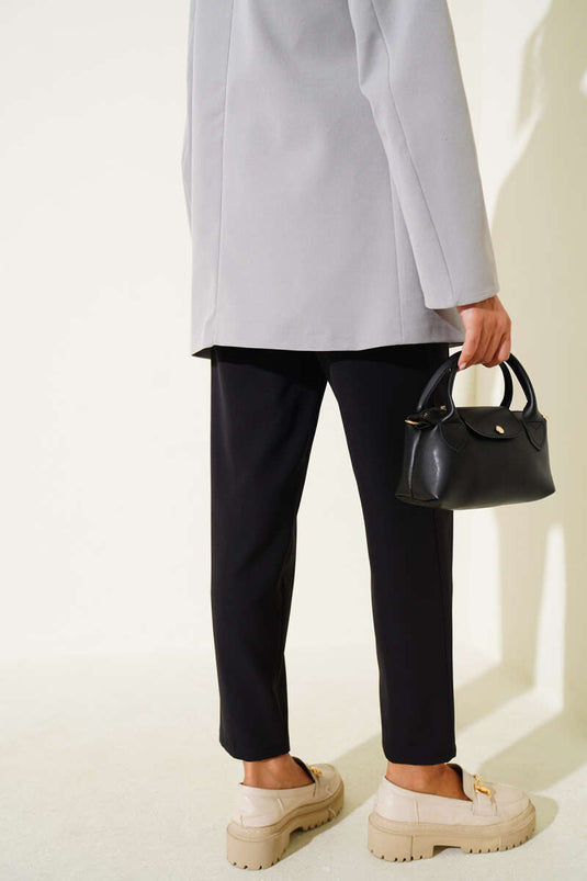 Dar Paça Bel Lastikli Çımalı Pantolon Siyah