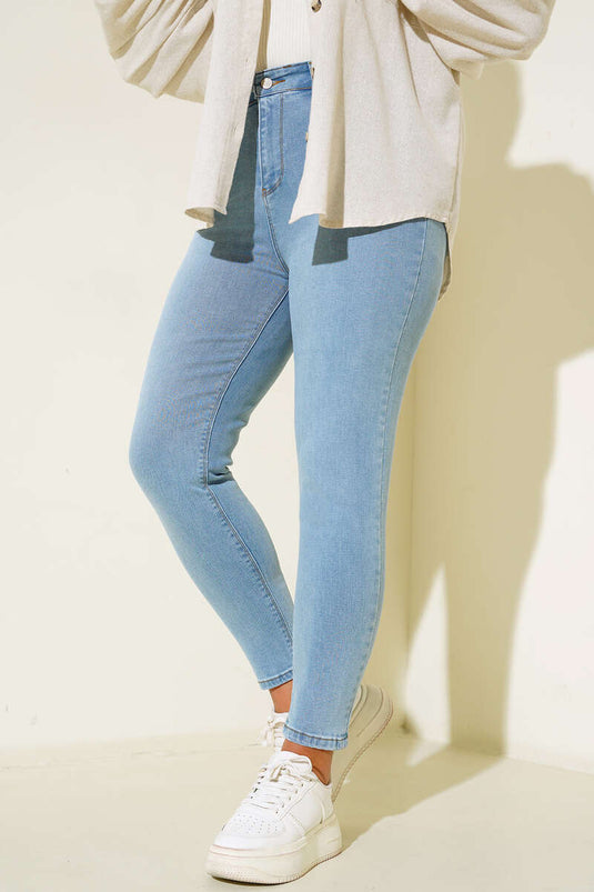 Jean skinny grande taille bleu clair