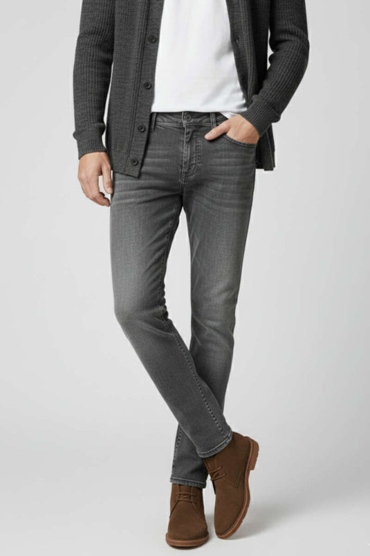 Dar Paça Cep Detaylı Likralı Erkek Pantolon Gri