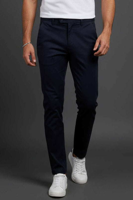 بنطال قماش رجالي بجيب عند الساق لون كحلي