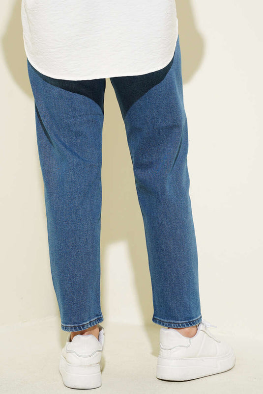 Skinny Leg Buttoned Mom Jeans Denim Blue