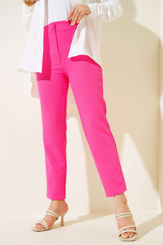 Pantalon Slim Boutonné Fuchsia