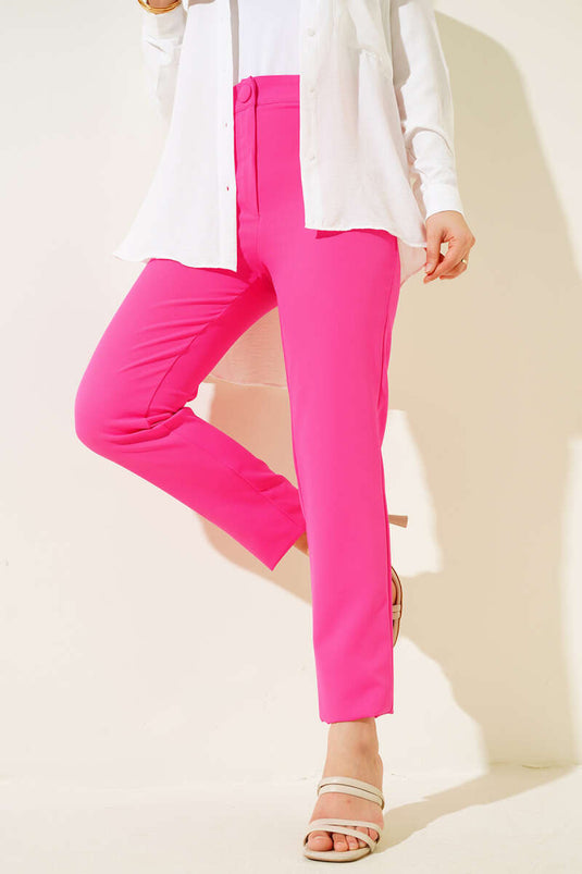 Pantalon Slim Boutonné Fuchsia