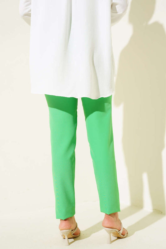 Pantalon Skinny Boutonné Vert