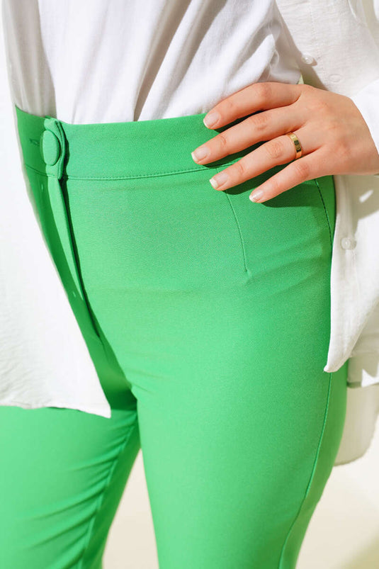 Pantalon Skinny Boutonné Vert