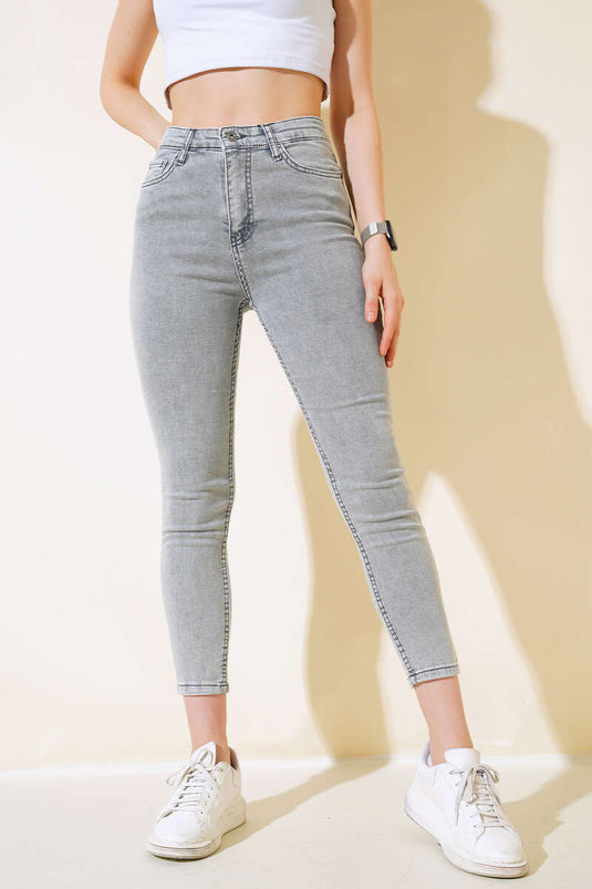 Skinny Jeans Grå Sne