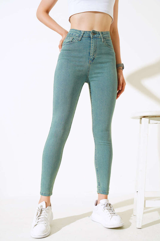 Jean skinny vert teinté