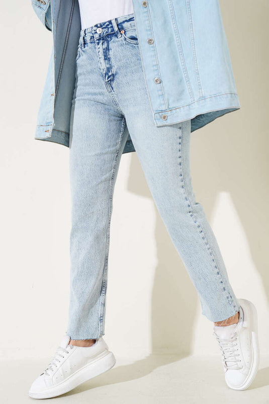 Skinny Leg Laser Cut Jeans in Snow Light