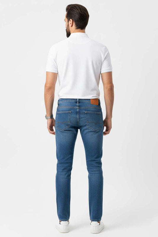 Narrow Leg Stretch Men's Denim Trousers Medium Blue