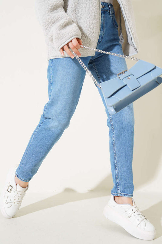 Skinny Leg Mom Jeans Jeanshose Hellblau