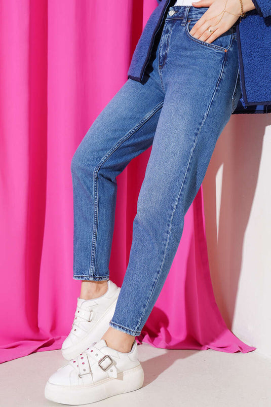 Skinny Leg Mom Jeans Jeanshose Blau