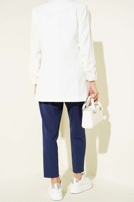 Pantaloni in tessuto con pieghe e cintura a vita alta blu scuro