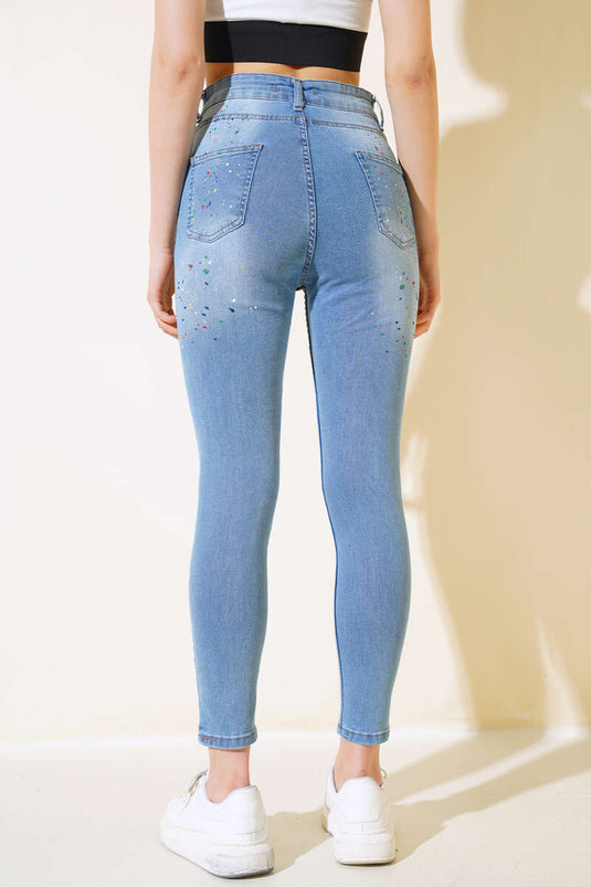 Pantalón Pitillo De Mezclilla Pigmentado Color Pierna Azul Medio