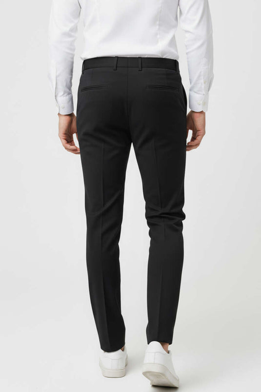 Schwarze, schmal geschnittene Stoffhose für Herren mit Kettendetail