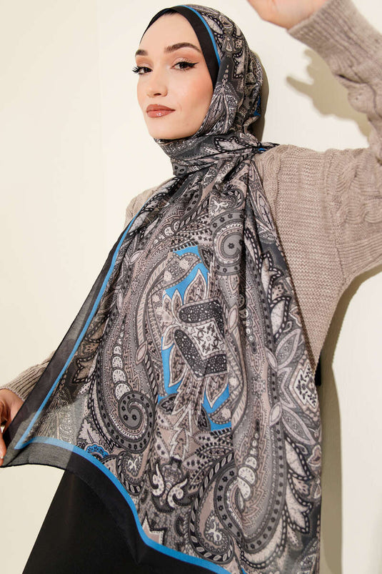 Châle doux à motif rétro foncé noir et bleu