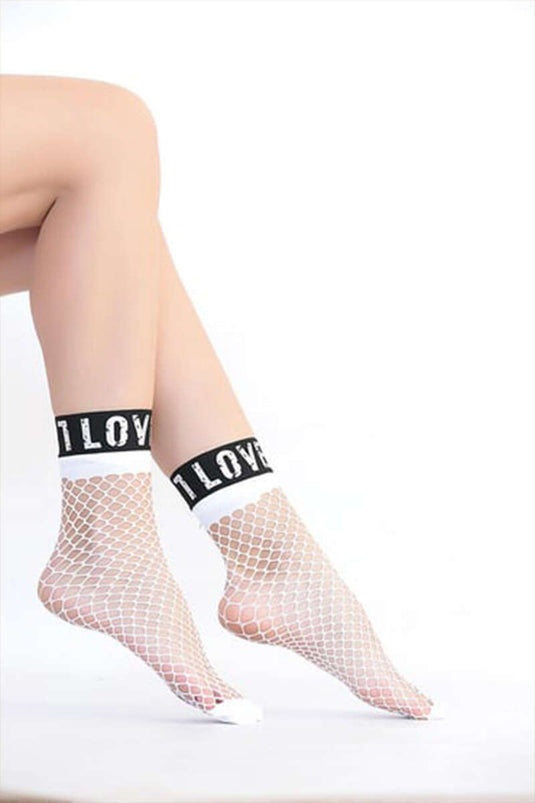 Daymod Love Fishnet Ankle Socks 10 White