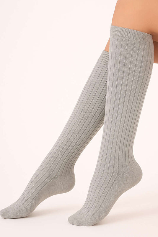 Daymod Rib Knee-High Socks, Light Grey