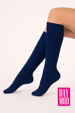Chaussettes hautes côtelées Daymod, bleu marine