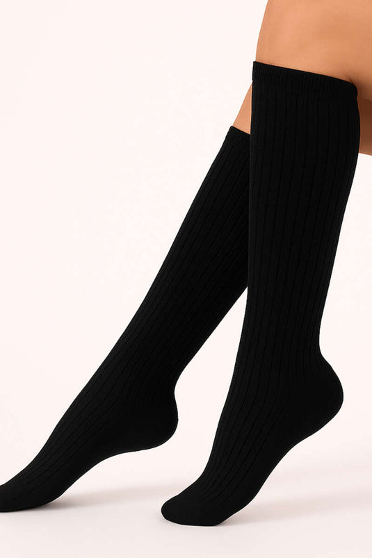 Daymod Rib Fitilli Dizaltı Çorap Siyah