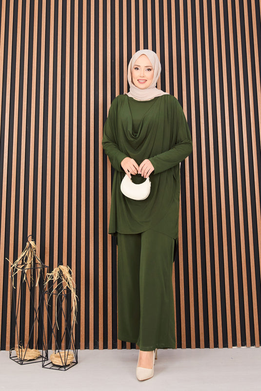 Sandy Hijab Double-Piece Suit Khaki with Draped Degaje