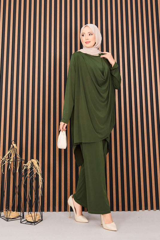 Sandy Hijab Double-Piece Suit Khaki with Draped Degaje