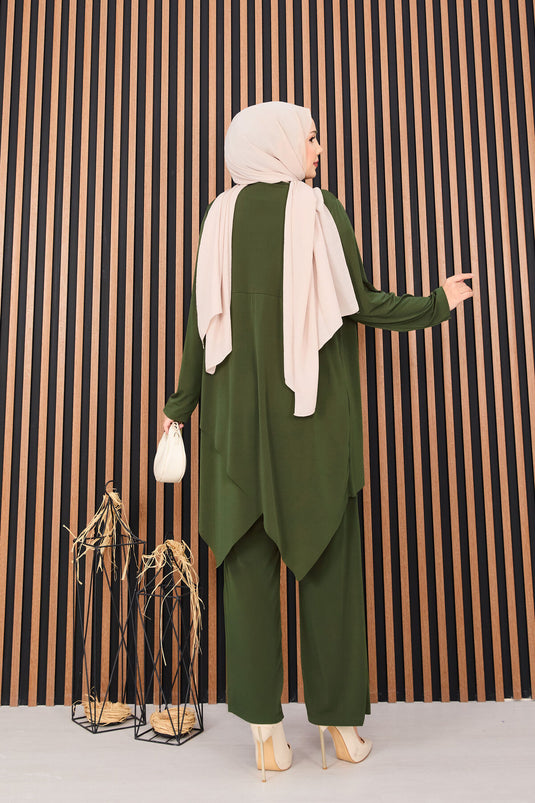 Sandy Hijab Double-Piece Suit Khaki with Draped Degaje