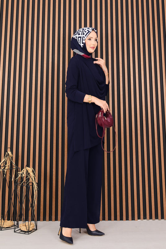 Ensemble deux pièces Sandy Hijab bleu marine avec débardeur drapé