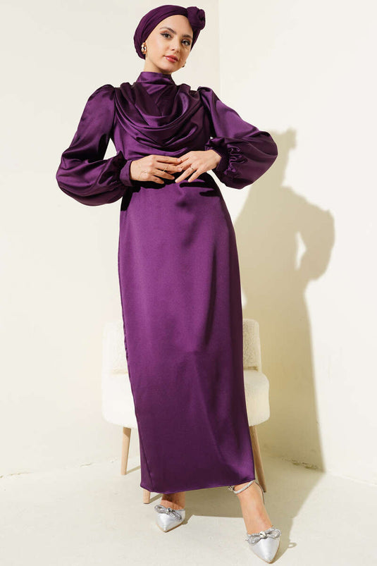 Robe De Soirée Col Plongeant Prune