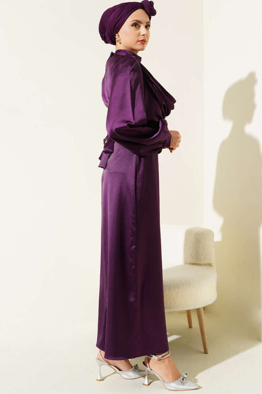 Robe De Soirée Col Plongeant Prune