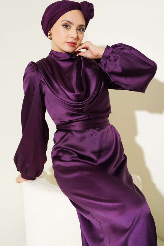 Robe De Soirée Col Plongeant Prune