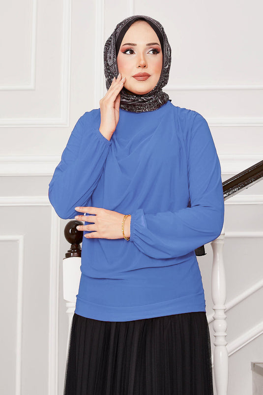 Cowl Neck Sandy Blouse Baby Blue