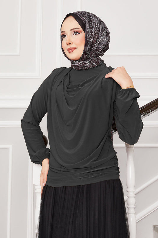 Cowl Neck Sandy Blouse Smoke