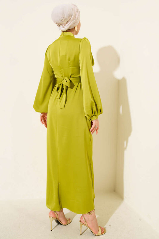 Cowl Neck Satin Evening Dress Oil Green