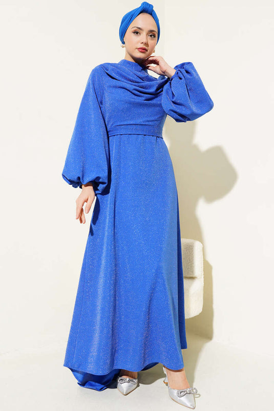 Shimmery Off-Shoulder Evening Dress in Royal Blue