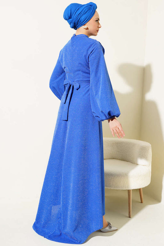 Shimmery Off-Shoulder Evening Dress in Royal Blue