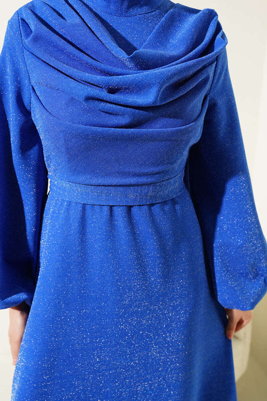 Shimmery Off-Shoulder Evening Dress in Royal Blue