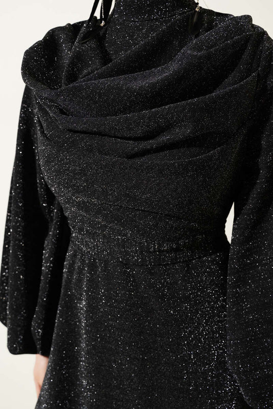 Black Off-Shoulder Sequined Evening Dress