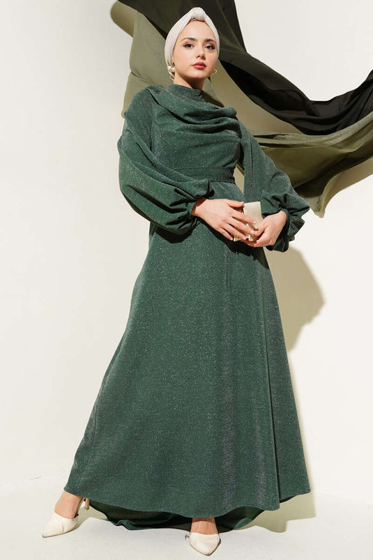 Robe De Soirée Pailletée Col Plongeant Vert