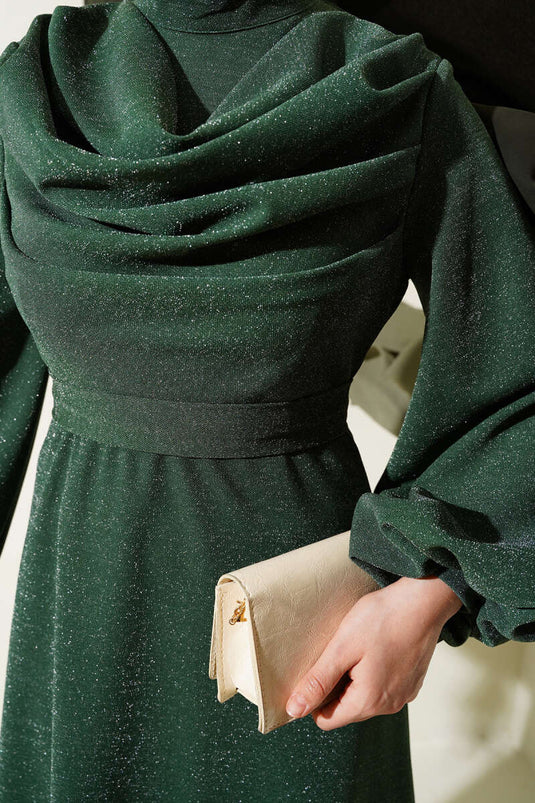 Robe De Soirée Pailletée Col Plongeant Vert