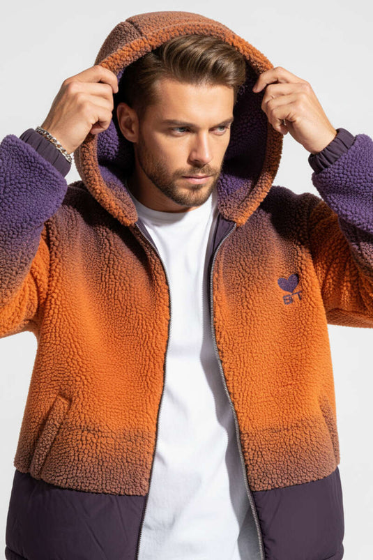 Gradient Zippered Plush Men's Jacket Orange