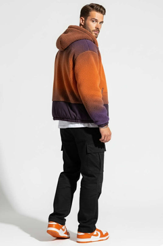 Gradient Zippered Plush Men's Jacket Orange