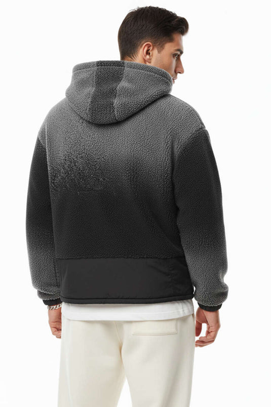 Gradient Zippered Plush Men's Jacket, Black
