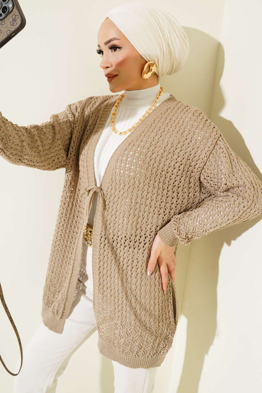 Cardigan en tricot noué avec corde perforée en vison