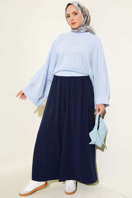 Baby Blue Crochet Batwing Sleeve Knit Sweater With Holes