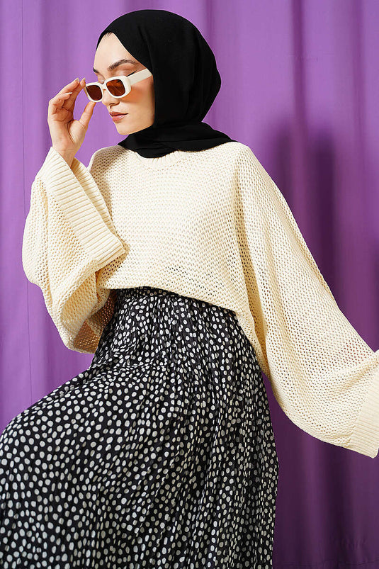 Pull En Maille Beige À Manches Chauve-Souris