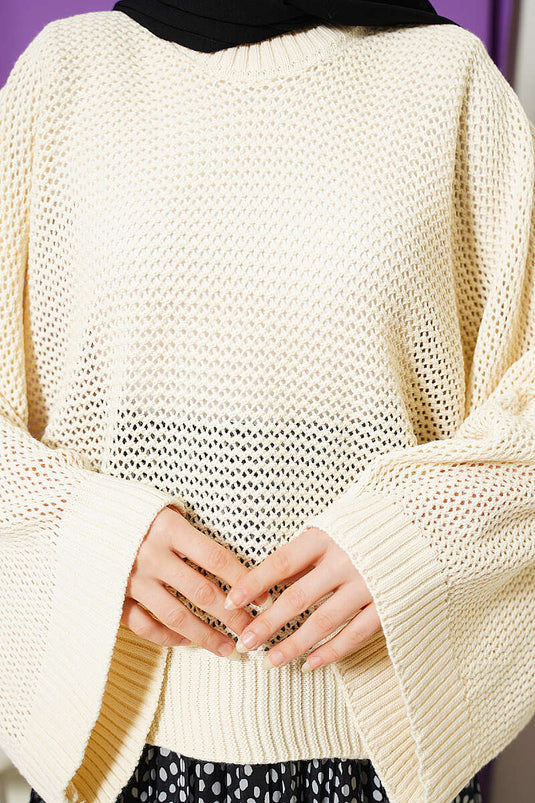 Pull En Maille Beige À Manches Chauve-Souris