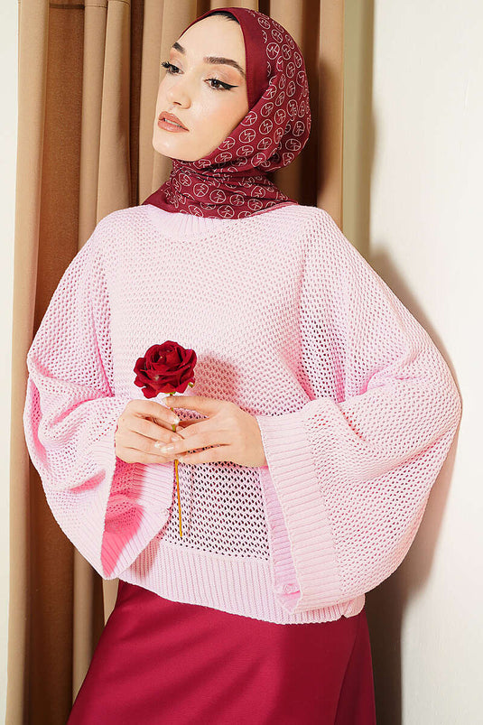 Maglione traforato a manica pipistrello rosa