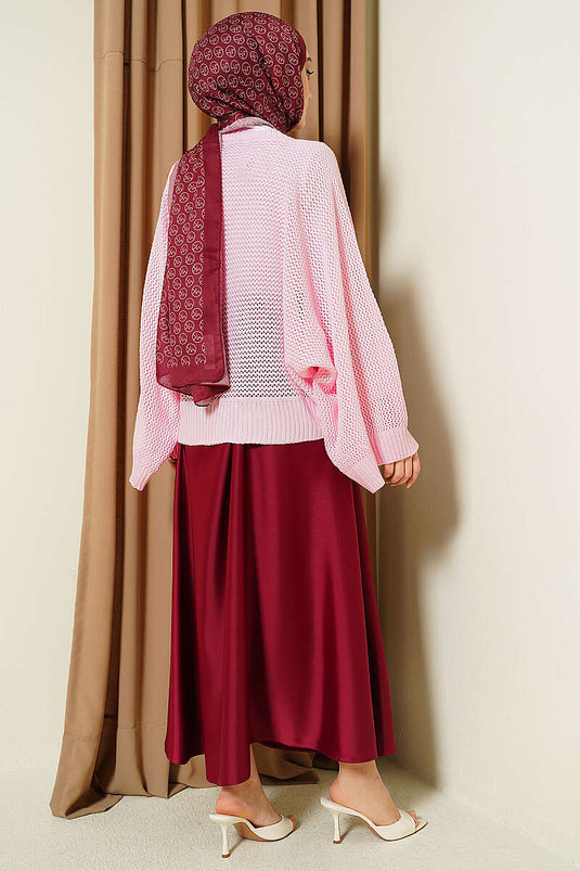 Maglione traforato a manica pipistrello rosa