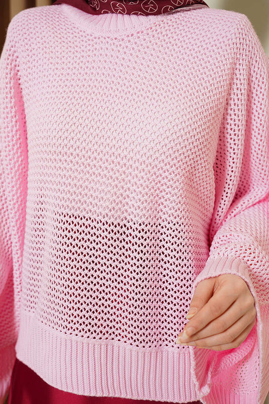 Maglione traforato a manica pipistrello rosa